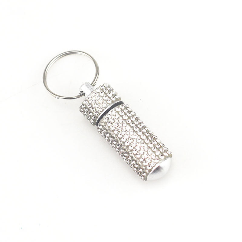 Wholesale 100PCS Aluminum Alloy Diamond Inlaid Portable Medicine Bottle Keychain